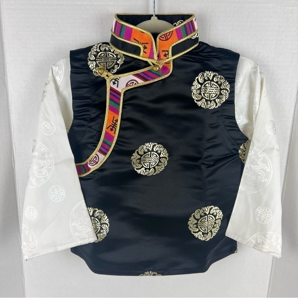 🩷 Kids, Tibetan traditional brocade top, Losar - black/white.